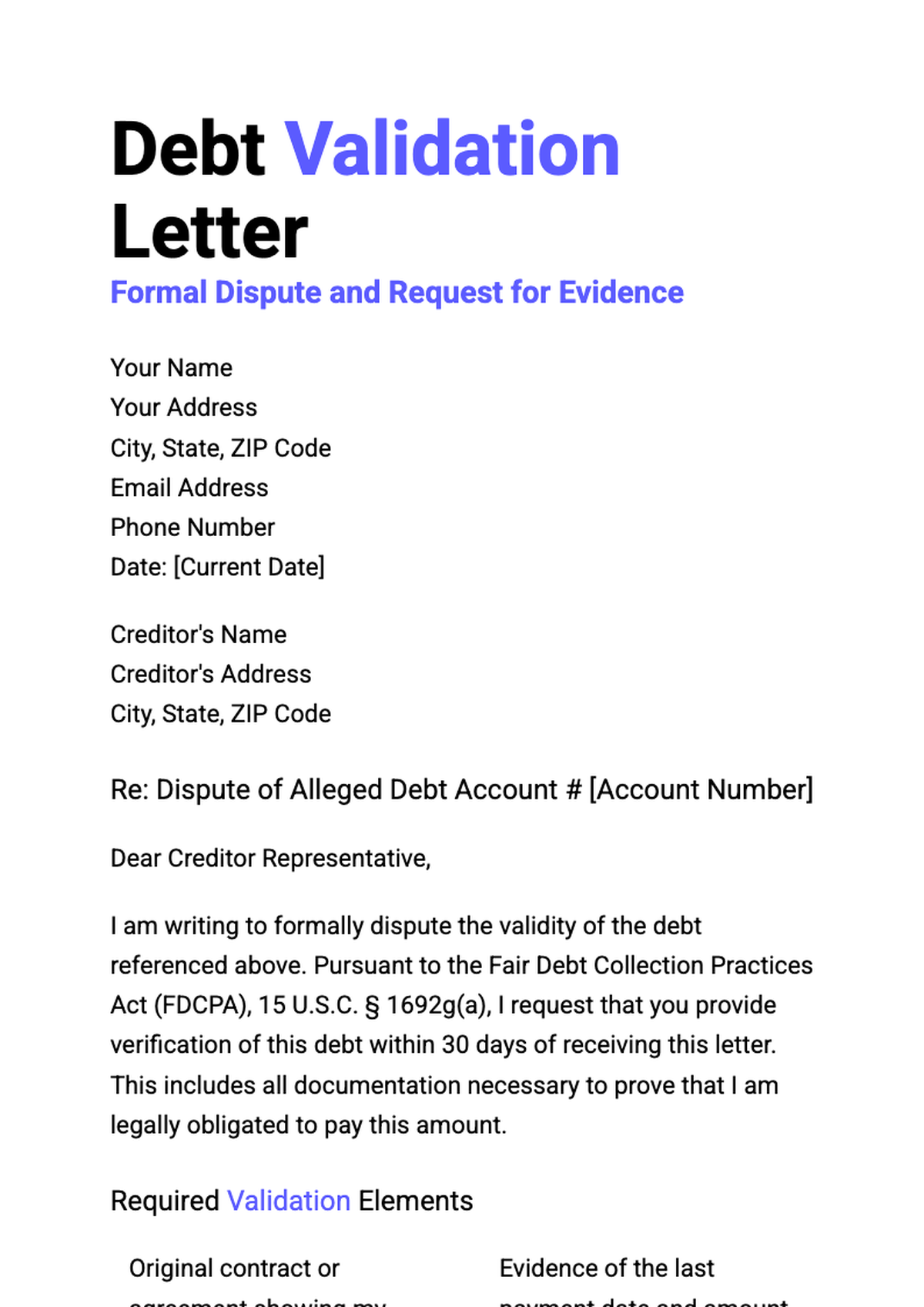 Debt validation letter checklist with key components highlighted_variant_3